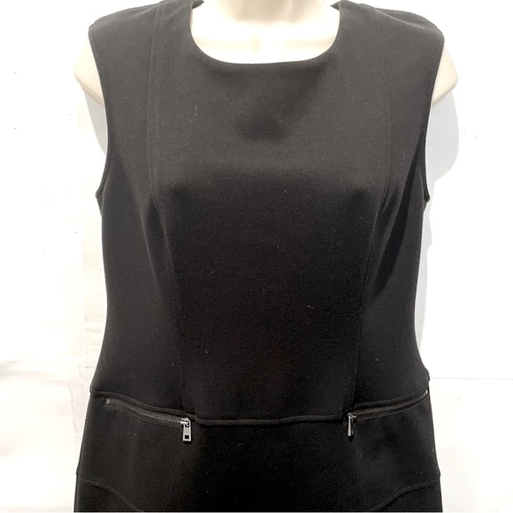 CALVIN KLEIN STRETCH DRESS SIZE 6 BLACK SLEEVELESS ZIP ACCENT POCKETS - Picture 2 of 4